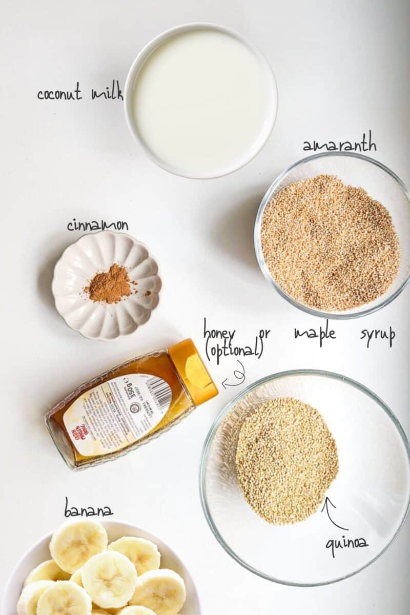 Quinoa Amaranth porridge ingredients.