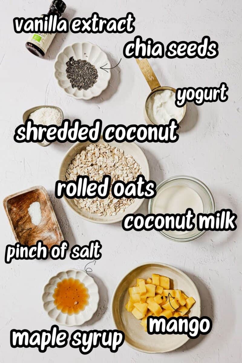 Ingredients needed for making this overnight oats recipe.