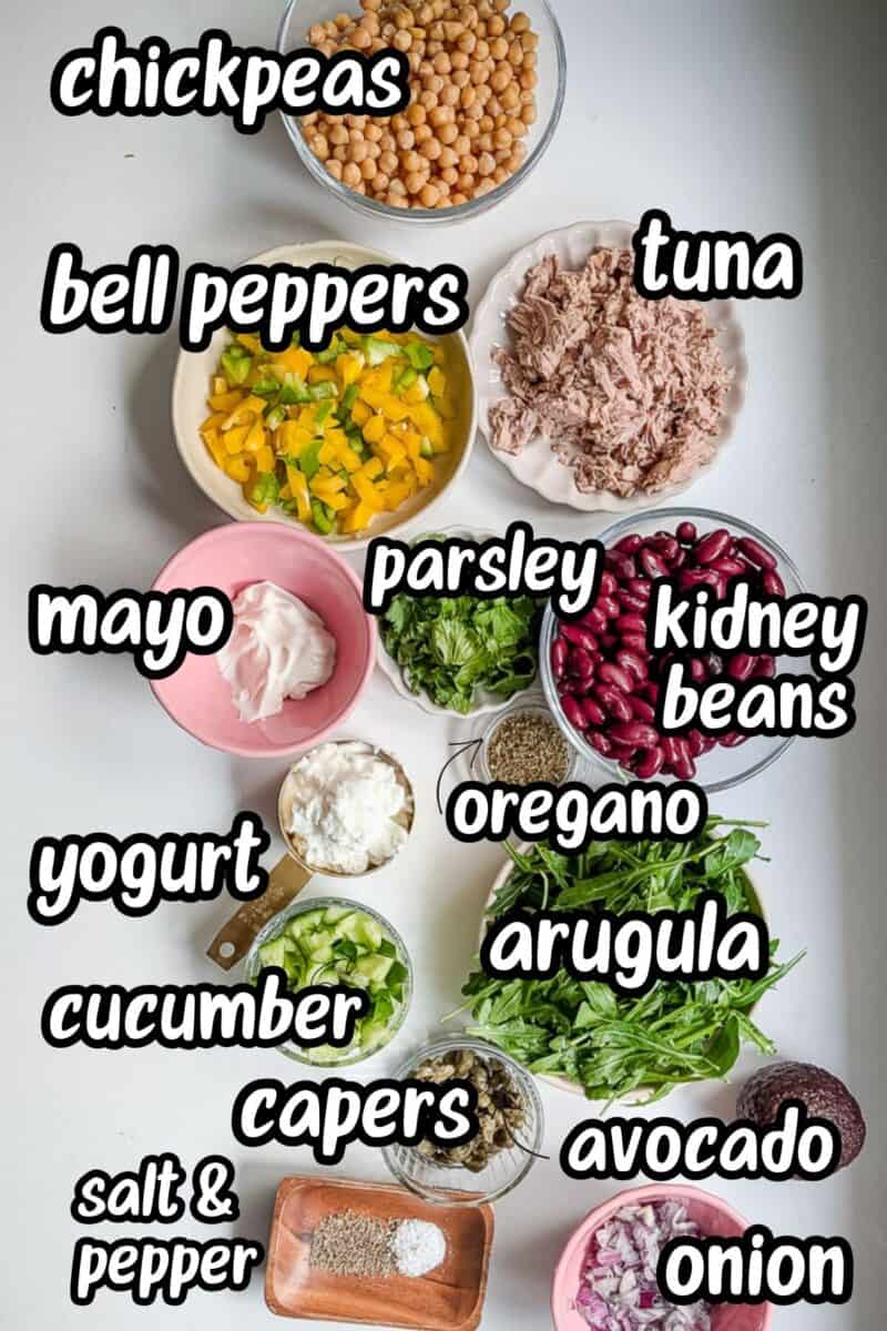 Ingredients for making chickpea salad with tuna.