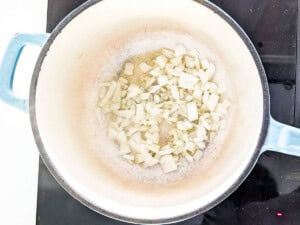 Onions cooking in oil.