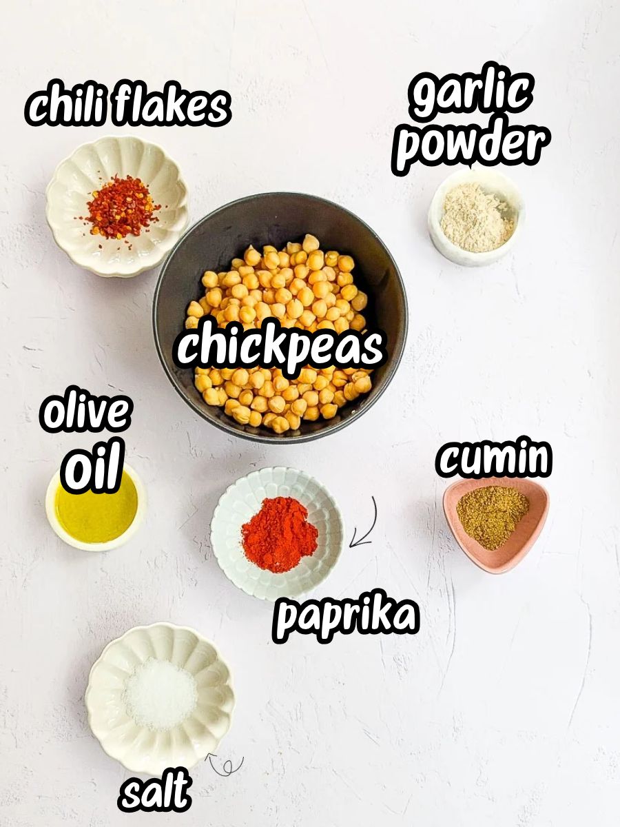 Ingredients for making roasted chickpeas.